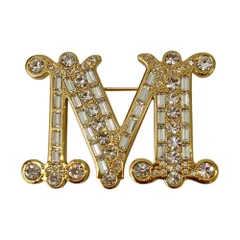 美品 Max Mara マックスマーラ Bath2 Embellished Brooch クリスタル ロゴ ブローチ 4756015206 ゴールドカラー レディース 古着 中古 USED