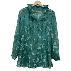 YUKITORII(ユキトリイ) 長袖シャツブラウス サイズ40 M レディース - ライトブルー シースルー/刺繍/フラワー(花)/フリル
