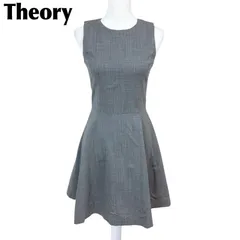 【美品】theory ノースリーブワンピース フレア 0 無地 グレー ウール混