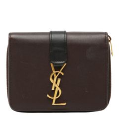 サンローラン YSLロゴ カサンドラ コンパクトウォレット 二つ折り財布 ブラウン系 ブラック レザー レディース SAINT LAURENT【1-0288201】