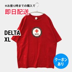 DELTA デルタ Tシャツ/カットソー XL レッド 無地 ワンポイント ミドル丈 半袖 クルーネック(丸首) メンズ