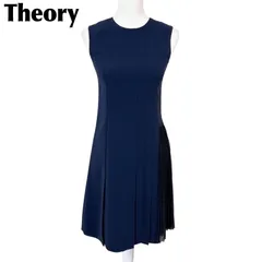 【美品】theory ノースリーブワンピース 裾プリーツアシンメトリー 0 無地