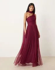 レース アンド ビーズ レディース トップス ワンピース マキシワンピース マキシ Lace Beads Bridesmaid one shoulder scarf neck maxi dress i