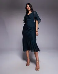 エイソス レディース トップス ワンピース フリル裾 マキシワンピース フリル マキシ ASOS DESIGN cowl neck ruffle hem maxi dress in dark DARK