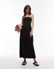 トップショップ レディース トップス ワンピース ミディワンピース ミディ リネン Topshop linen mix heavy seamed bandeau midi dress Black ブラ