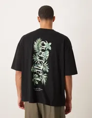 エイソス メンズ トップス Tシャツ グラフィック ASOS DESIGN oversized Tshirt with palm Palermo graphic Black ブラック