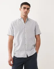 ジャック アンド ジョーンズ メンズ トップス シャツ オックスフォード Jack Joneshort sleeve striped oxford shirt Ensign blue ブルー