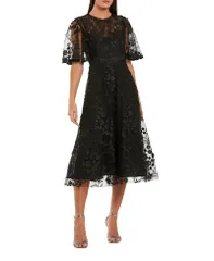 マックダガル レディース トップス ワンピース フラワー柄 ミディ 刺繍 フラワー Mac Duggal Flutter Sleeve Floral Embroidered Midi Dress Bl