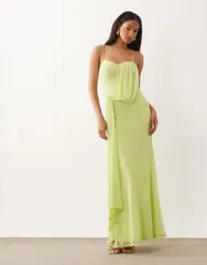 エイソス レディース トップス ワンピース ドレープ メッシュ マキシ ASOS DESIGN draped sweetheart mesh maxi dress in soft lime Soft
