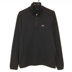 【美品】ジェイリンドバーグ 長袖ハイネックシャツ 黒 ロゴ刺しゅう ハーフジップ メンズ L ゴルフウェア J．LINDEBERG