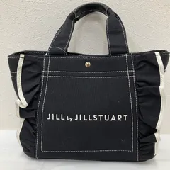 8568　JILL by JILLSTUART　ジルバイジルスチュアート　トートバッグ　ハンドバッグ　ブラック　黒　キャンバス　フリル　ロゴ刺繍　レディース
