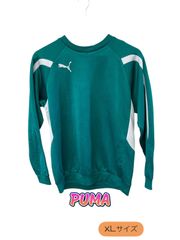 3020975　PUMA　トレーニングシャツ　ロングTシャツ　メンズ　XLサイズ　グリーン　緑　ロゴ刺繍　前面キズ多数あり　春　秋　冬