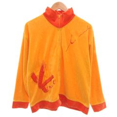 ケンゾー KENZO GOLF 90s 美品 ヴィンテージ ゴルフウエア ベロア トラックジャケット 2 スタンドカラー ジップアップ ロゴ 刺繍 黄 イエロー オレンジ /KB ■ECG008