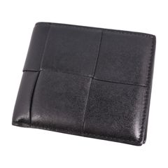 美品 ボッテガヴェネタ BOTTEGAVENETA 財布 二つ折り財布 コンパクトウォレット イントレチャート イタリア製 メンズ レザー ブラック