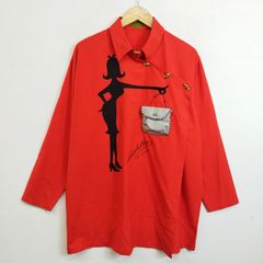 ALBEROBELLO OLLEBOREBLA アルベロベロ オレボレブラ デザイン 長袖 シャツ ビッグシルエット 人物 プリント 個性派 ビーズ 装飾 古着 VINTAGE オレンジ I142