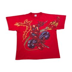 00s 스파이더 맨 SPIDERMAN 빈티지 T 셔츠 영화 영화 아이언 맨 레드 델타 XL 반소매 헌 옷 y2k 2603-0212