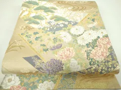 平和屋着物▼六通柄袋帯　唐織　吉祥花絵巻　金銀糸　正絹　逸品　DABJ8196ps