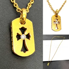 CHROME HEARTS　クロムハーツ　カットアウト クロス ドッグタグ with ダイヤモンド　22K　イエローゴールド　ペンダント ネックレス　ダイヤ  保存袋