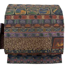 【美品】 名古屋帯 秀品 松竹 文字文 金糸 紫 正絹 【中古】