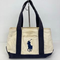 POLO RALPH LAUREN ポロ ラルフローレン キャンバス トートバッグ/ハンドバッグ アイボリー×ネイビー ビッグポニー 刺繍[OR03469]