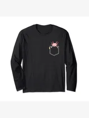 アホロートル メキシカンサラマンダー アホロートル ワンポイントポケットデザイン かわいい 面白い 愛らしい 長袖Tシャツ