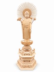 現品限り・ 미사용 상태좋음 白木 六角台 東立弥陀 4.5寸 阿弥陀如来 浄土真宗大谷派