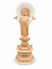 現品限り・ 미사용 상태좋음 白木 六角台 東立弥陀 5.0寸 阿弥陀如来 浄土真宗大谷派