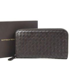 【超美品】BOTTEGAVENETA ボッテガヴェネタ イントレチャート ジッピーウォレット ラウンド 財布 ダークブラウン イタリア製【VH43】