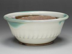 伊予路園 盆栽鉢 小石原焼 外縁胴縄丸鉢 白釉 左右12cm ミニ鉢〜小鉢