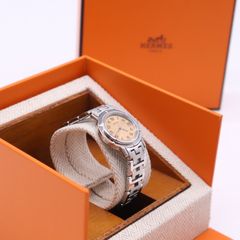 ★3日以内返品可★ 美品 HERMES エルメス クリッパー 腕時計 クオーツ ステンレススティール 文字盤 ピンク 稼働 文字盤ヤケ CL4.210 腕時計 シルバー 文字盤ピンク ステンレス クオーツ レディース