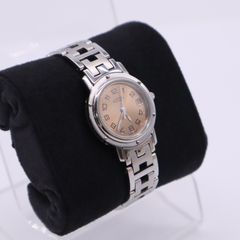 ★3日以内返品可★ 美品 HERMES エルメス クリッパー 腕時計 クオーツ ステンレススティール 文字盤 ピンク 稼働 CL4.210 腕時計 シルバー 文字盤ピンク ステンレス クオーツ レディース