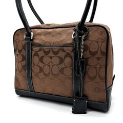 良品 COACH コーチ シグネチャー ショルダーバッグ ブラウン ブラック キャンバス レザー ボストン型 スクエア Y2K shoulder bag brown monogram black leather