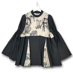 ふりふ フラワー&ハープ ペプラムブラウス 長袖 フリル袖 スタンドカラー 花柄 総柄 とろみ 黒 ブラック アイボリー フリーサイズ レディース 春 秋 ゴーゴー古着マルイ草加店 1 No.久3324