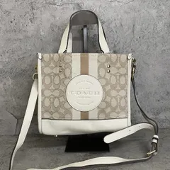 美品 COACH コーチ 2way ショルダーバッグ フィールドトート デンプシー シグネチャー キャンバス レザー ベージュ 白 ホワイト