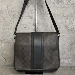 極美品 COACH コーチ メッセンジャーバッグ ショルダーバッグ シグネチャー メンズ PVC レザー 茶 ブラウン