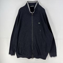 古着 ラコステ LACOSTE ジャケット フルジップ ワンポイント ニット セーター 大きいサイズ  グレー メンズ