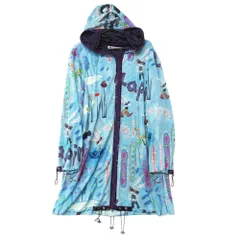 美品 ALBEROBELLO アルベロベロ パーカー フルジップ 総柄プリント ロング フーディ アウター 日本製 ライトブルー レディース 【中古】