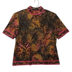 LEONARD レオナール カットソー 日本製 パイソン柄 ハイネック 半袖Ｔシャツ バックジップ プルオーバー ブラウン L【L】 レディース 【中古】