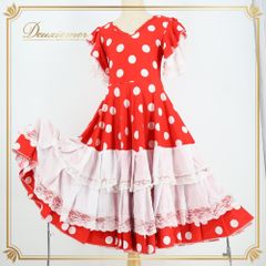 フラメンコ衣装 ボルドー×アイボリー 水玉 フリルドレス - メルカリ