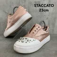 STACCATO スタッカート 23cm パール スタッズ スニーカー ローカット サテン ビジュー 装飾 スリッポン フラット シューズ 靴 ピンク おしゃれ カジュアル キラキラ エレガント 上品 モード ★ ■■