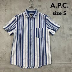 A.P.C. アーペーセー ストライプ柄 半袖シャツ ブルー ホワイト 青 白 S コットン100% 綿 胸ポケット付き 縦ストライプ ショートスリーブ カジュアル シンプル トップス メンズ 夏 ■◆