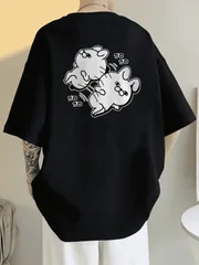ユーモラスなウサギのイラスト入りメンズ半袖Tシャツ、カジュアルでクラシックなスタイリッシュなギフトに最適（誰にでも）