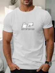 メンズ 面白い猫パパ Tシャツ - BEST CAT DAD EVER グラフィックTシャツ 猫のフェルトボールプリント入り