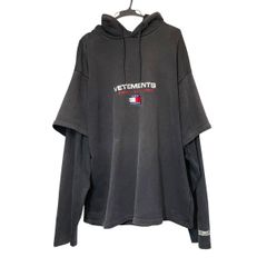 【中古】VETEMENTS ヴェトモン TOMMY HILFIGER ダブルスリーブフーディ WSS18TR24 サイズS ブラック パーカー 25014116 RD