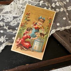 フランス アンティーク クロモス クロモカード CHOCOLAT-PAYRAUD 少女 猫 ネコ 金彩 リボン 蚤の市 ブロカント