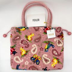 FEILER フェイラー ハイジ 手付き巾着 バッグ ピンク ペイズリー タグ