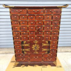 李朝家具 ヤクジャン 薬箪笥 魚錠前付き 真鍮金具 小引き出し R8YF321