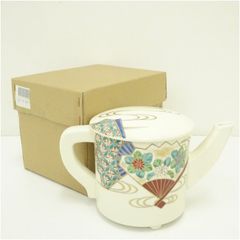 京焼　山川巌造　色絵流水に扇片口水次（紙箱）  茶道 茶道具 おしゃれ 茶器 抹茶 水次ぎ みずつぎ 水注 水注ぎ 骨董 お茶 茶会 茶事 茶の湯