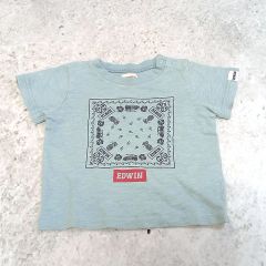 EDWIN エドウィン Ｔシャツ 半袖 ベビー服 バンダナ柄 ロゴ 肩開き ライトブルー 80サイズ ◎_□〇
