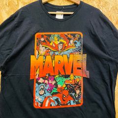 MARVEL 마블 히어로 콜라주 박스 로고 프린트 T셔츠 2XL 블랙 아메코미 스파이더맨 캡틴 아메리카 빅 사이즈 반소매 해외 헌옷 스트리트 맨즈 레이디스 유니섹스